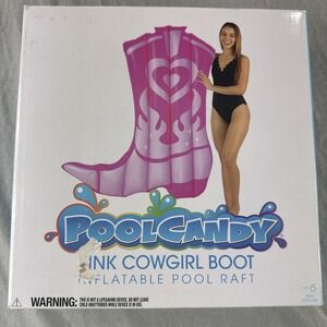 Pool Candy Pink Cowgirl Boot Inflatable Pool Raft 54" Mat Lounge Swim Beach New